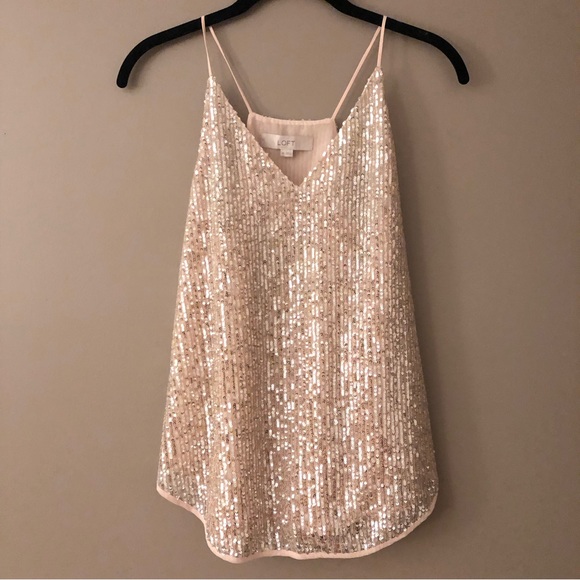 NWT. Ann Taylor LOFT Silver Sequin Baby Pink Camisole Tank Top. XS - Picture 9 of 12